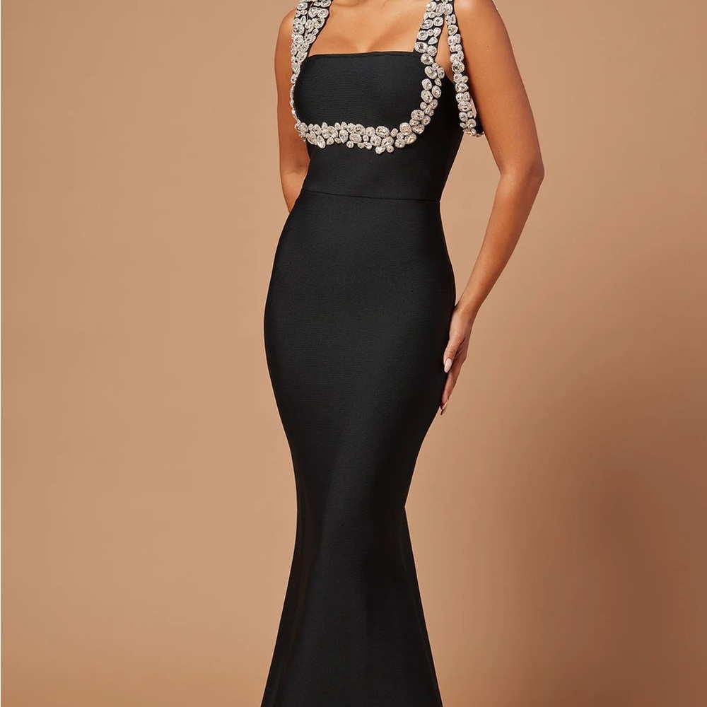 Fashion Nova Black Maxi Dress with Embellishments
